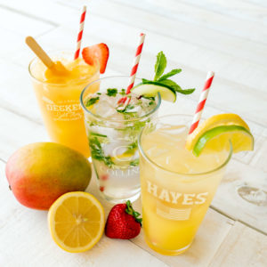 Mocktails served in custom pint glasses will add pizzazz to your summer fun.