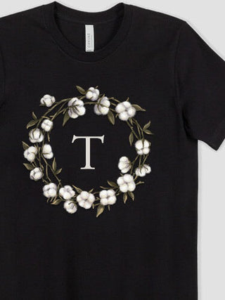 Cotton Wreath Monogram : Premium Printed T-Shirts