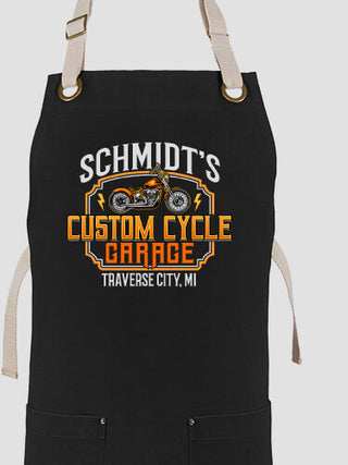 Custom Cycle Garage BP : Printed Canvas Work Aprons