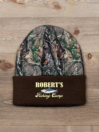 Fishing Camp : Embroidered 2-Tone Camo Cuffed Beanie