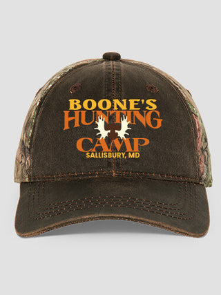Moose Hunting Camp : Embroidered 2-Tone Camo Hats