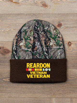 Vietnam Veteran : Embroidered 2-Tone Camo Cuffed Beanie