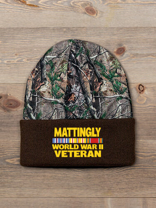 WW2 Pacific Veteran : Embroidered 2-Tone Camo Cuffed Beanie