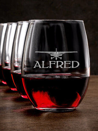Airplane : Stemless Wine Glasses - Engraved