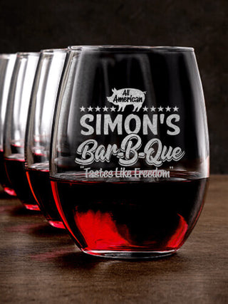 All American BBQ : Stemless Wine Glasses - Engraved
