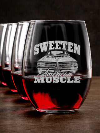 American Muscle Car : Stemless Wine Glasses - Engraved