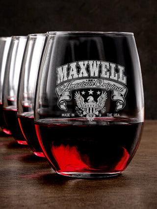 American Original : Stemless Wine Glasses - Engraved