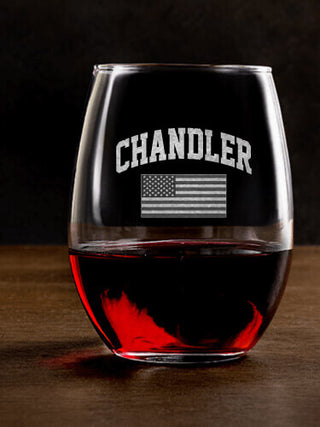 American Varsity : Stemless Wine Glasses - Engraved
