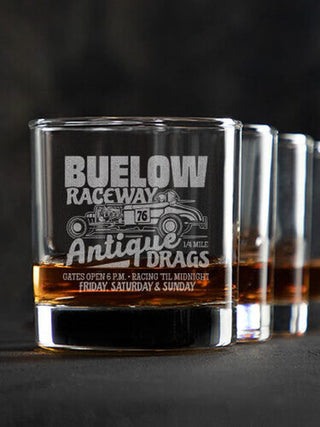 Antique Drag Race : Rocks Glasses - Engraved