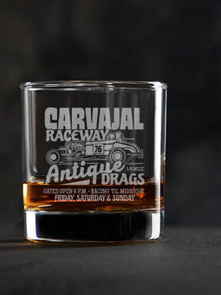 Antique Drag Race : Rocks Glasses - Engraved