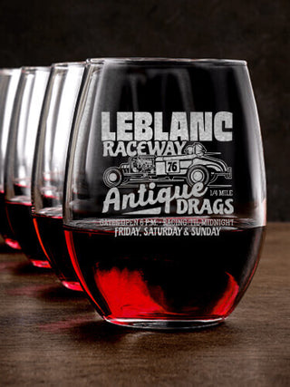 Antique Drag Race : Stemless Wine Glasses - Engraved