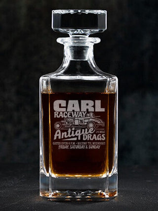 Antique Drag Race : Whiskey Decanter - Engraved