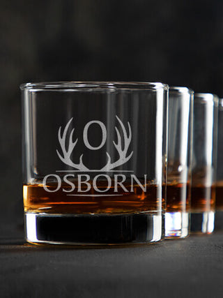 Antler Monogram : Rocks Glasses - Engraved