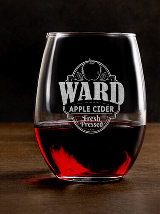 Apple Cider : Stemless Wine Glasses - Engraved