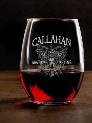 Archery Hunting : Stemless Wine Glasses - Engraved