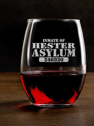 Asylum : Stemless Wine Glasses - Engraved