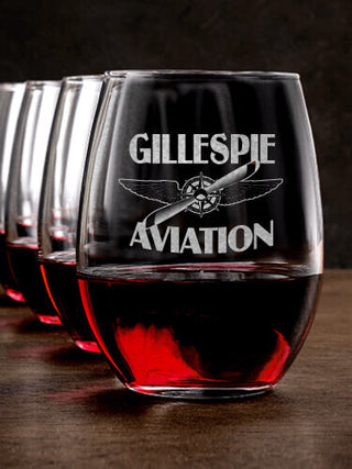 Aviation : Stemless Wine Glasses - Engraved