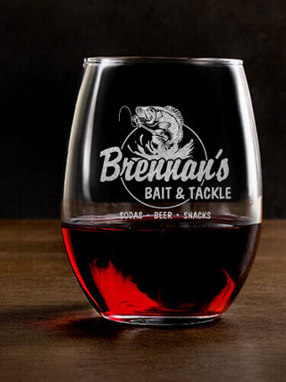 Bait and Tackle : Stemless Wine Glasses - Engraved