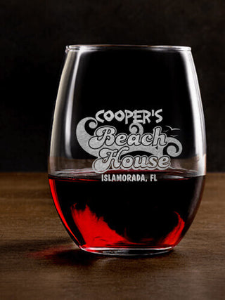 Beach House : Stemless Wine Glasses - Engraved