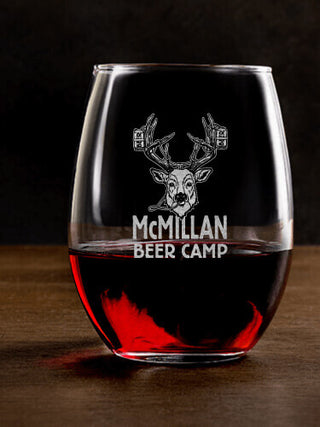 Beer Camp : Stemless Wine Glasses - Engraved