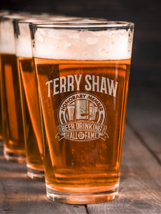 Beer Drinking Hall Of Fame : Pint Glasses - Engraved