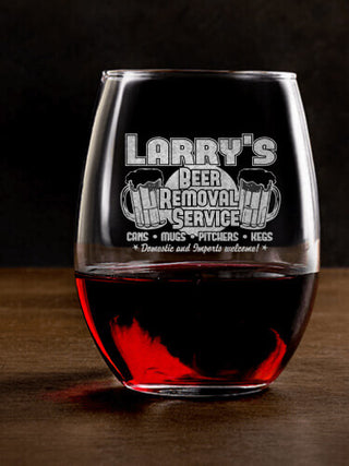 Beer Removal : Stemless Wine Glasses - Engraved