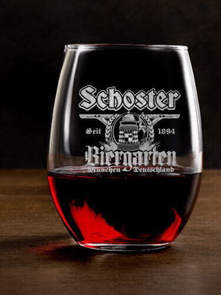 Biergarten : Stemless Wine Glasses - Engraved
