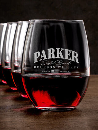 Bourbon Whiskey : Stemless Wine Glasses - Engraved