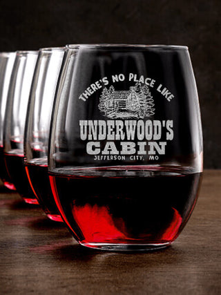 Cabin : Stemless Wine Glasses - Engraved
