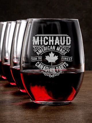 Canadian Parts : Stemless Wine Glasses - Engraved
