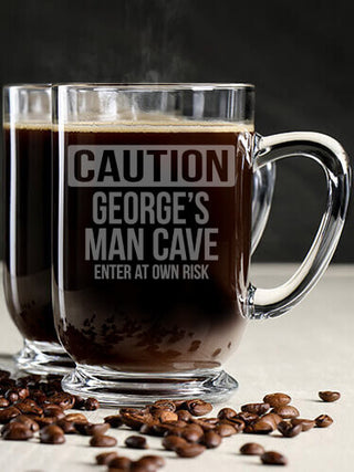 Caution Man Cave : Coffee Mugs - Engraved