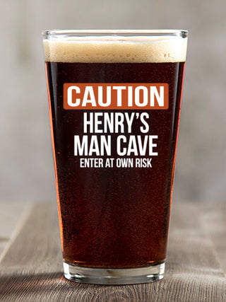 Caution Man Cave : Pint Glasses - Color Printed