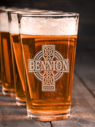 Celtic Stone Cross : Pint Glasses - Engraved