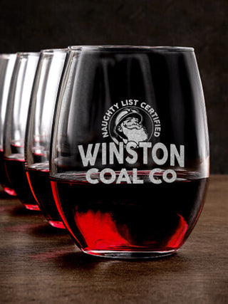 Christmas Coal Company : Stemless Wine Glasses - Engraved