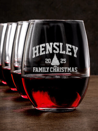Christmas Varsity : Stemless Wine Glasses - Engraved