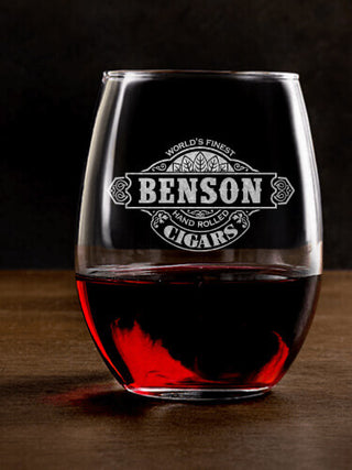 Cigars : Stemless Wine Glasses - Engraved