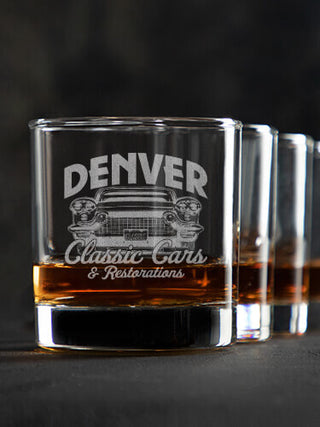 Classic Cars : Rocks Glasses - Engraved