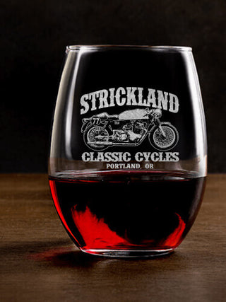 Classic Cycles : Stemless Wine Glasses - Engraved