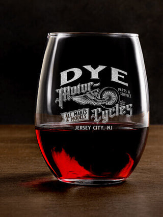 Classic Motorcycles : Stemless Wine Glasses - Engraved