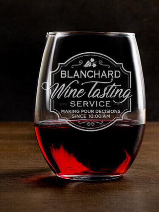 Classic Wine Tasting Services : Stemless Wine Glasses - Engraved