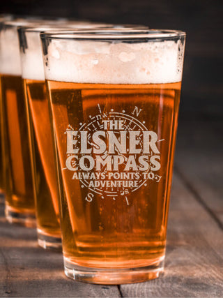 Compass : Pint Glasses - Engraved