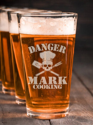 Cooking Danger : Pint Glasses - Engraved