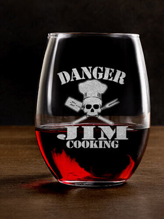 Cooking Danger : Stemless Wine Glasses - Engraved
