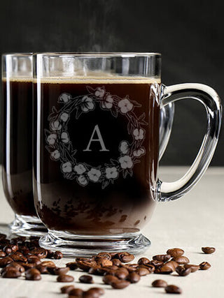 Cotton Wreath Monogram : Coffee Mugs - Engraved