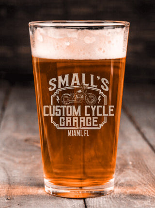 Custom Cycle Garage : Pint Glasses - Engraved