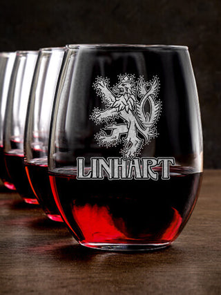 Czech Lion : Stemless Wine Glasses - Engraved