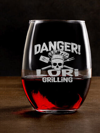 Danger Grilling : Stemless Wine Glasses - Engraved