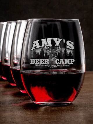 Deer Camp : Stemless Wine Glasses - Engraved