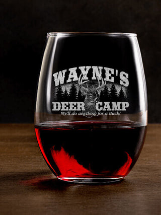 Deer Camp : Stemless Wine Glasses - Engraved