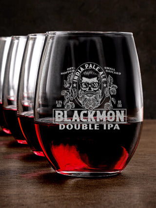 Double IPA : Stemless Wine Glasses - Engraved